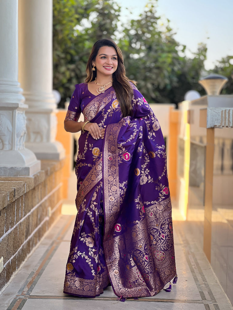 Wine Graceful Trending Banarasi Silk Saree With Blouse Piece
