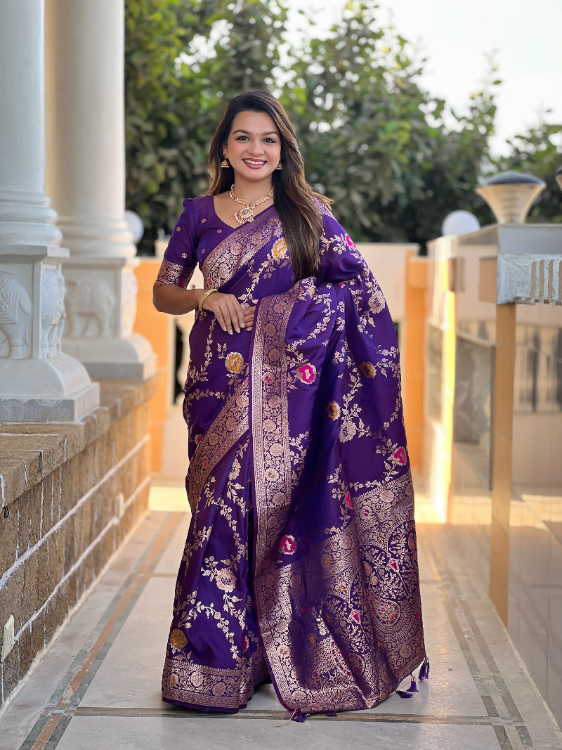 Wine Graceful Trending Banarasi Silk Saree With Blouse Piece
