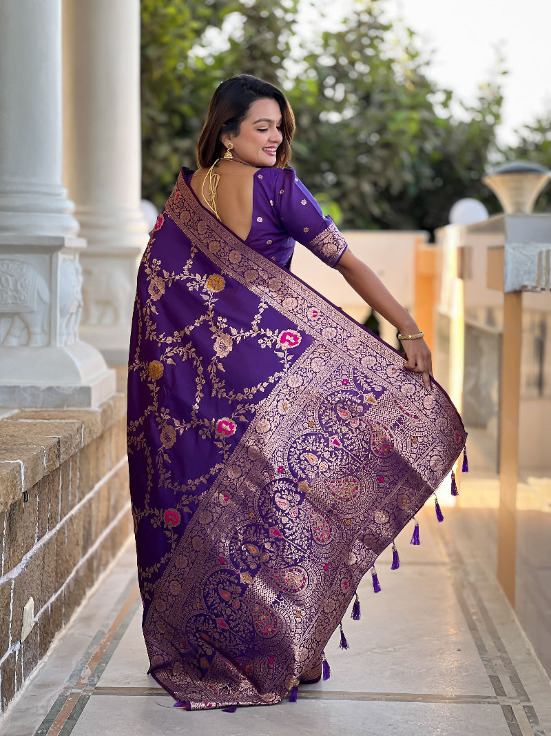 Wine Graceful Trending Banarasi Silk Saree With Blouse Piece