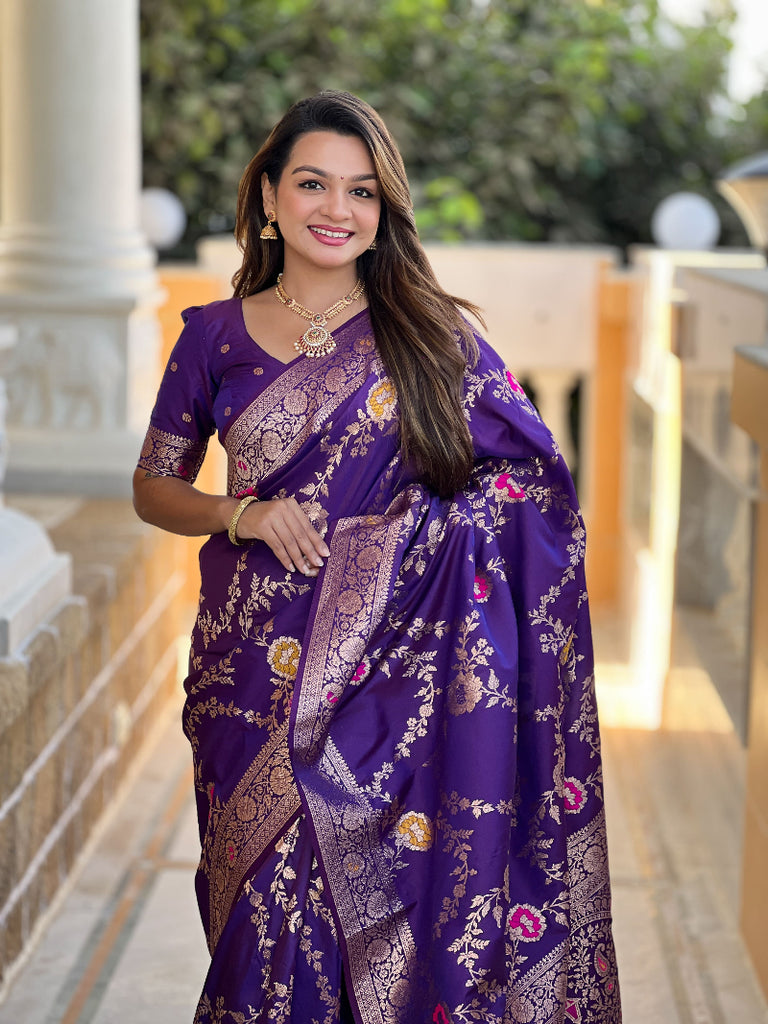 Wine Graceful Trending Banarasi Silk Saree With Blouse Piece